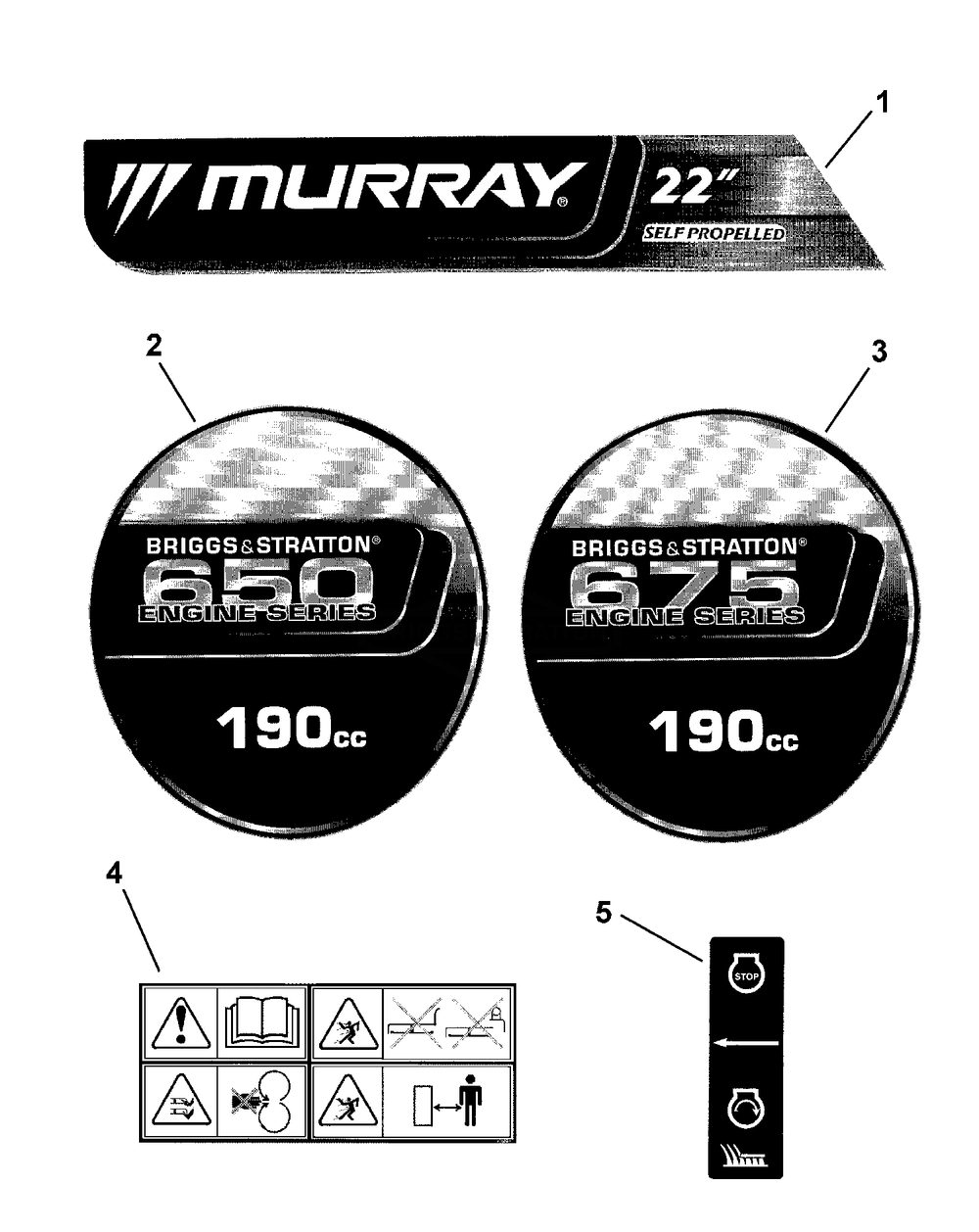 Decals Diagram and Parts List for 7800462-EMP22675HW 2009 Briggs and Stratton Lawn Mower
